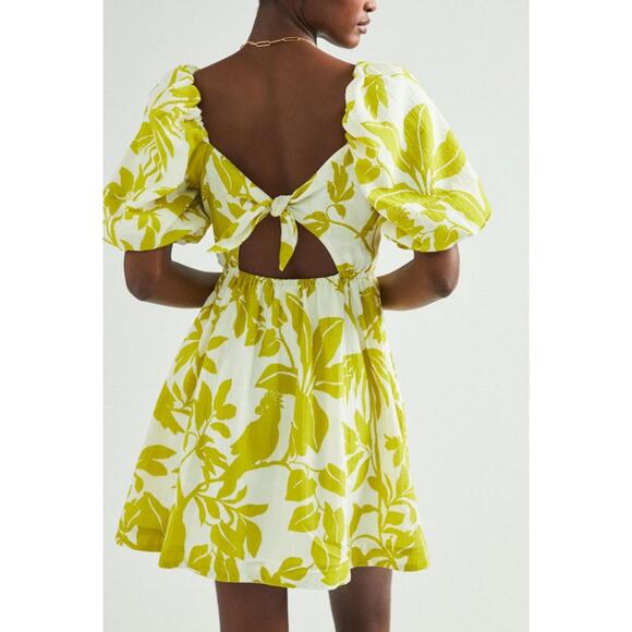 Anthropologie Maeve Feliciana Tropical Print Mini Dress XS Puff Sleeve Smocked - Picture 2 of 14
